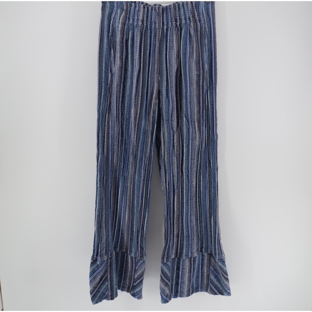 Free People Days End Womens Blue Striped Textured Cotton Wide Leg Pants Boho XS